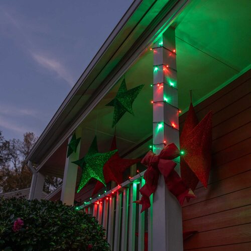 70 5mm Red, Green LED Christmas Lights, Green Wire, 4" Spacing