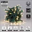 50 5mm Warm White LED Christmas Lights, Green Wire, 4" Spacing