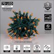 70 5mm Amber LED Christmas Lights, Green Wire, 4" Spacing