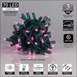 70 5mm Pink LED Christmas Lights, Green Wire, 4" Spacing