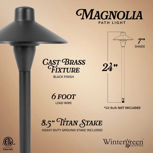 24" Magnolia Classic Path Light, 7" Hat, Black