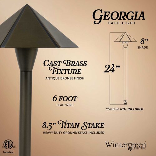 24" Georgia Parasol Path Light, 8" Hat, Antique Bronze