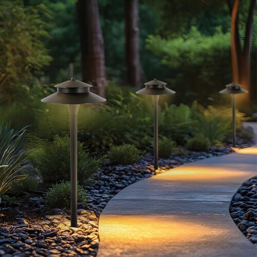 24" Carolina Two-Tier Path Light, 8" Hat, Antique Bronze