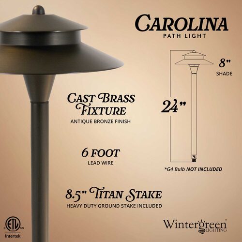 24" Carolina Two-Tier Path Light, 8" Hat, Antique Bronze