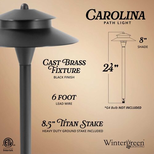 24" Carolina Two-Tier Path Light, 8" Hat, Black