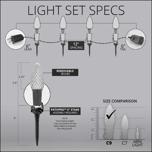 C9 Red / White / Blue OptiCore Patriotic Pathway Lights, 75 Lights, 5 Inch PathPRO Stakes, 75'
