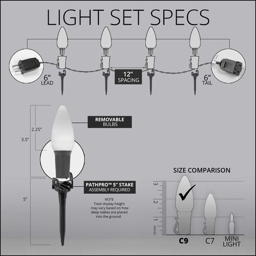 C9 Red / White / Blue Smooth OptiCore Patriotic Pathway Lights, 75 Lights, 5 Inch PathPRO Stakes, 75'
