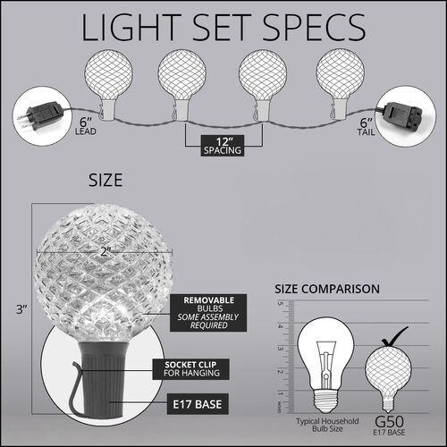 25' Multicolor OptiCore LED Patio String Light Set with 25 G50 Bulbs on White Wire, E17 Base