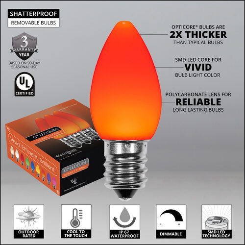 C7 Opaque Amber OptiCore LED Bulbs