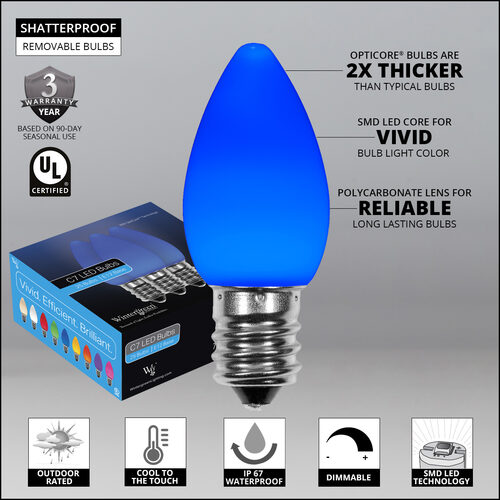 C7 Blue Smooth OptiCore Commercial LED Christmas Lights, 100 Lights, 100'