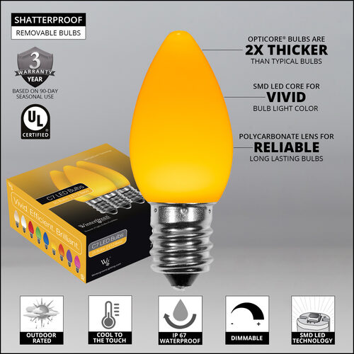 C7 Gold Smooth OptiCore Commercial LED Christmas Lights, 25 Lights, 25'