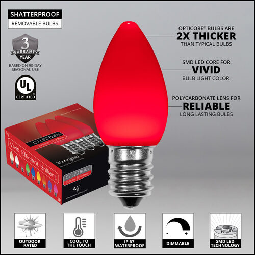 C7 Opaque Red OptiCore LED Bulbs
