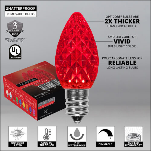 C7 Red OptiCore LED Bulbs