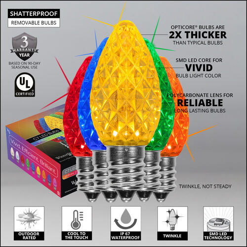 C7 Twinkle Multicolor OptiCore LED Bulbs