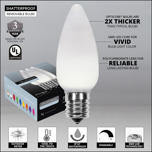 C9 Opaque Cool White OptiCore LED Bulbs