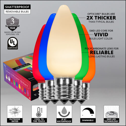 C9 Opaque Multicolor OptiCore LED Bulbs