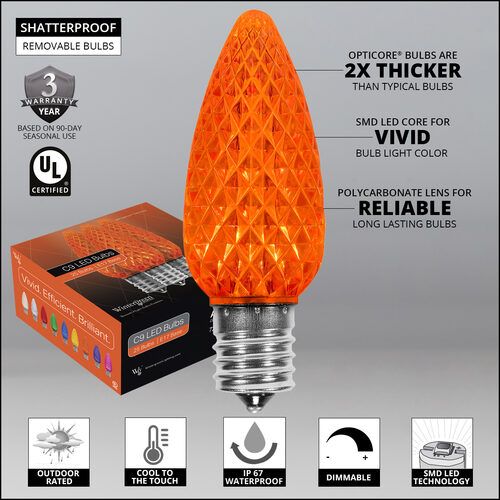 C9 Amber OptiCore Commercial LED Lights, 50 Lights, 50'
