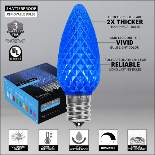 C9 Blue OptiCore LED Bulbs