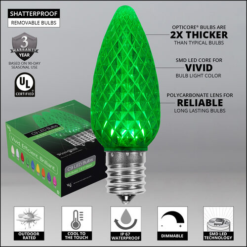 C9 Green OptiCore LED Bulbs