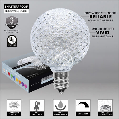 G50 Cool White OptiCore LED Globe Light Bulbs, E12 - Candelabra Base