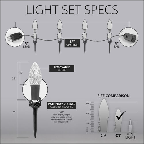 C7 Green OptiCore Christmas Pathway Lights, 25 Lights, 5 Inch PathPRO Stakes, 25'
