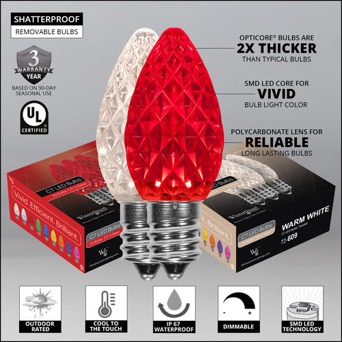 C7 Red / Warm White OptiCore Christmas Pathway Lights, 50 Lights, 5 Inch PathPRO Stakes, 50'