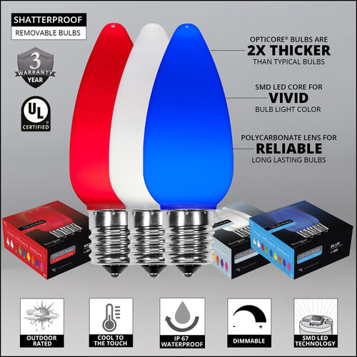 C9 Red / White / Blue Smooth OptiCore Patriotic Pathway Lights, 75 Lights, 5 Inch PathPRO Stakes, 75'