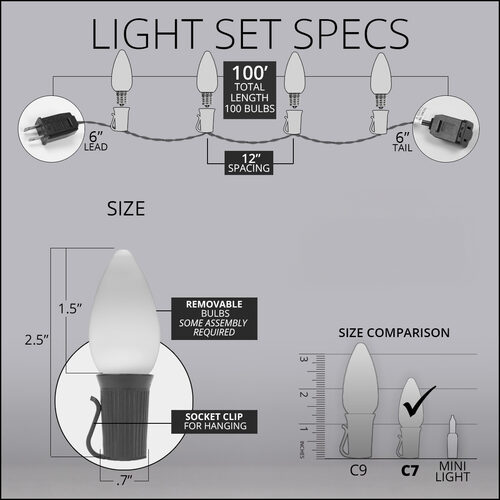 C7 Blue Smooth OptiCore Commercial LED Christmas Lights, 100 Lights, 100'