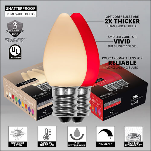 C7 Red / Warm White Smooth OptiCore Commercial LED Christmas Lights, 50 Lights, 50'