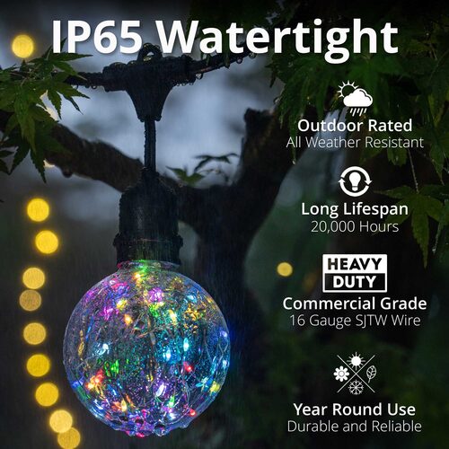 15' RGB Color Change LEDimagine TM Patio String Light Set with 10 G95 Fairy Light Bulbs on Black Wire, with Drops