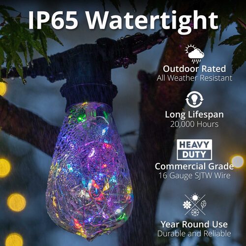 15' RGB Color Change LEDimagine TM Patio String Light Set with 10 ST64 Fairy Light Bulbs on Black Wire
