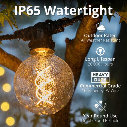 15' FlexFilament TM LED Patio String Light Set with 10 G95 Edison Bulbs on Black Wire