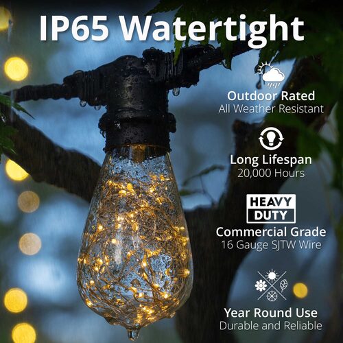 15' Warm White LEDimagine TM Patio String Light Set with 10 ST64 Fairy Light Bulbs on Black Wire