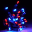 50 5mm Red, White, Blue LED Mini Lights with Flash, Green Wire, 6" Spacing