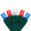50 5mm Red, White, Blue LED Mini Lights with Flash, Green Wire, 6" Spacing