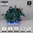 50 5mm Red, White, Blue LED Mini Lights with Flash, Green Wire, 6" Spacing