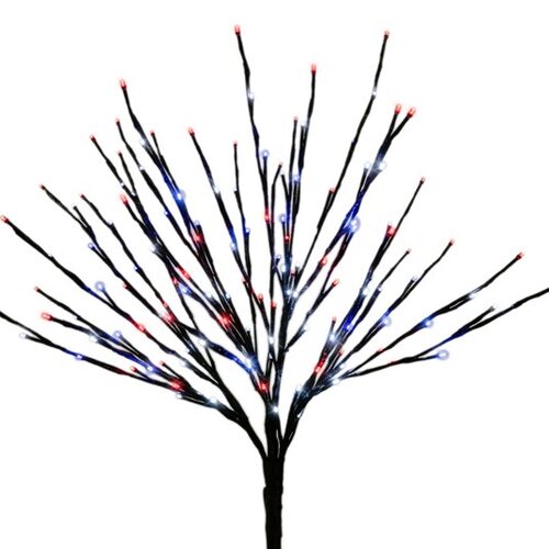 36" Brown Free Standing Lighted Glimmer Spray Branches, Red / White / Blue LED