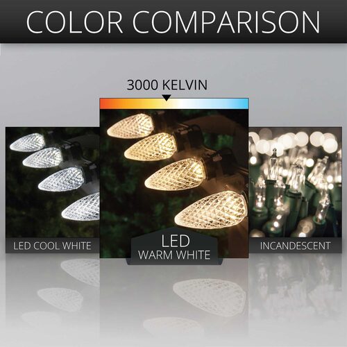 C9 Warm White Twinkle OptiCore Commercial LED Christmas Lights, 25 Lights, 25'