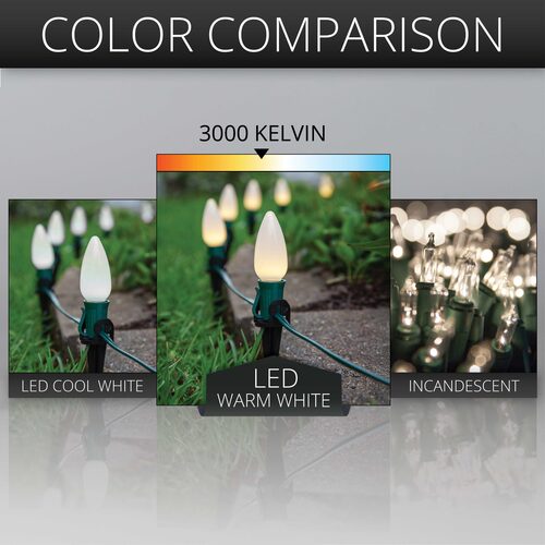 C9 Warm White Smooth OptiCore Christmas Pathway Lights, 25 Lights, 5 Inch PathPRO Stakes, 25'