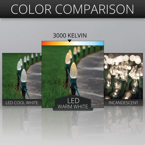 C9 Warm White OptiCore Christmas Pathway Lights, 25 Lights, 5 Inch PathPRO Stakes, 25'
