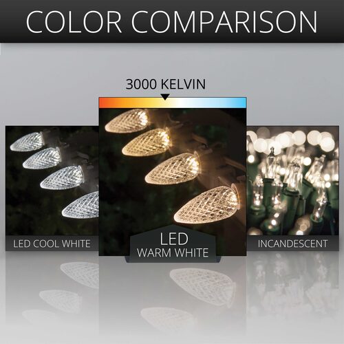 C9 Warm White Twinkle OptiCore Commercial LED Christmas Lights, 25 Lights, 25'