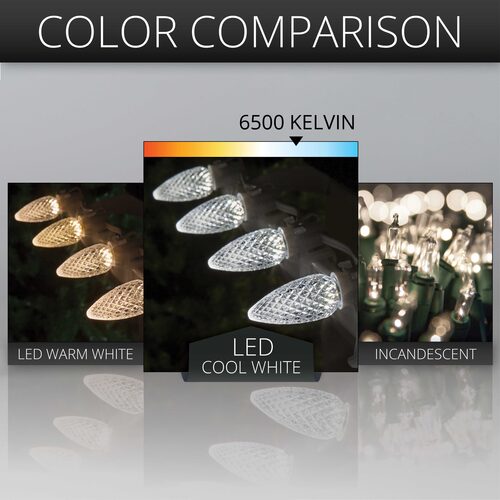 C9 Cool White Twinkle OptiCore Commercial LED Christmas Lights, 25 Lights, 25'