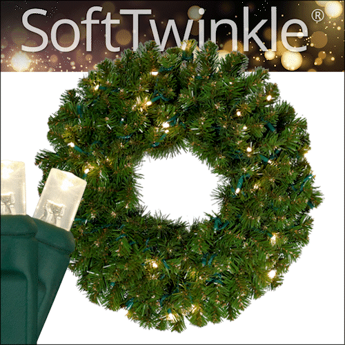 24" Commercial Sequoia Fir Prelit Wreath, 50 Warm White LED 5mm SoftTwinkle Lights
