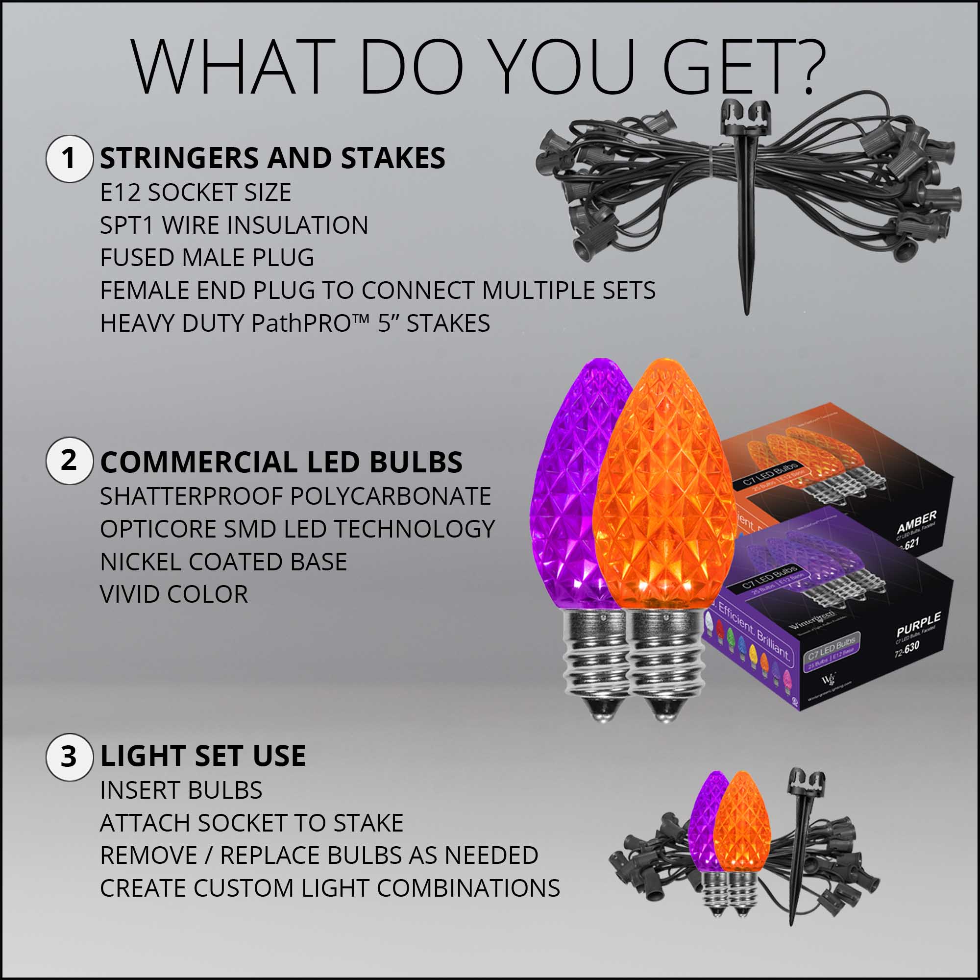 Halloween Lights - C7 Amber / Purple Opticore Halloween LED