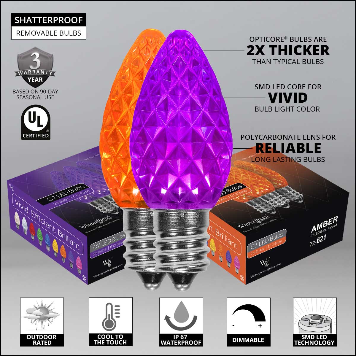 Halloween Lights - C7 Amber / Purple Opticore Halloween LED