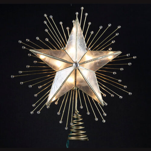 10" Lighted Capiz Star Tree Topper in Brass Finish