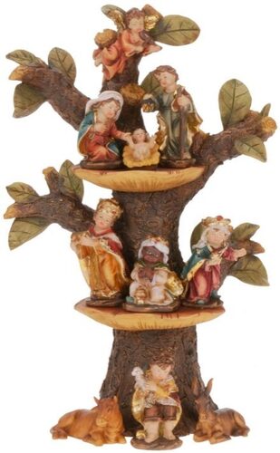 12" Nursery School Nativity with Tree Stand