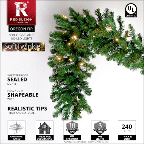 Oregon Fir Prelit Commercial LED Holiday Garland, Warm White ...