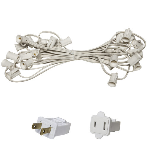 C7 Light Stringer, 10' Length, 12" Spacing, 5 Amp SPT1W White Wire, Commercial Grade