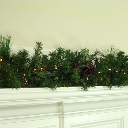 9' x 16" Savannah Mixed Pine Battery Operated LED Holiday Garland, 100 Warm White Lights